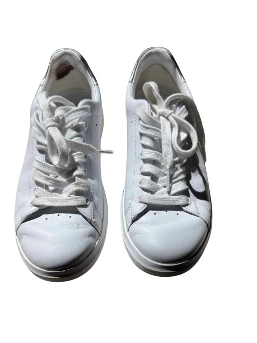 Tory Burch Howell Court White Silver Leather Sneakers Women’s 6.5M